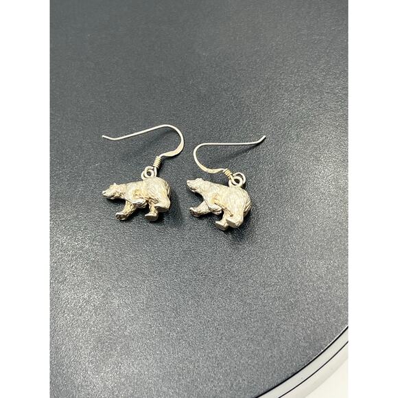 Sterling Silver Detailed 3D Grizzly Bear Animal Fur Charm Dangle Earrings 1” - Picture 11 of 11